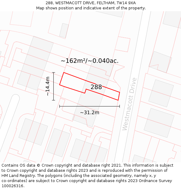 288, WESTMACOTT DRIVE, FELTHAM, TW14 9XA: Plot and title map