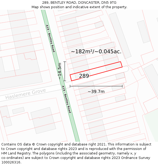 289, BENTLEY ROAD, DONCASTER, DN5 9TG: Plot and title map