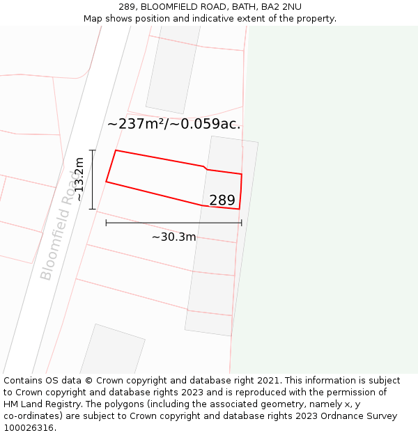 289, BLOOMFIELD ROAD, BATH, BA2 2NU: Plot and title map