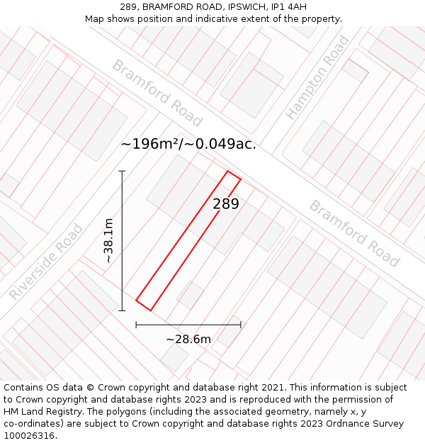 289, BRAMFORD ROAD, IPSWICH, IP1 4AH: Plot and title map
