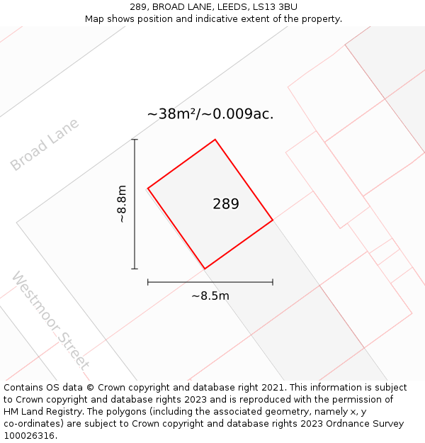 289, BROAD LANE, LEEDS, LS13 3BU: Plot and title map