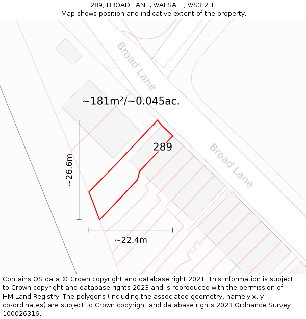 289, BROAD LANE, WALSALL, WS3 2TH: Plot and title map