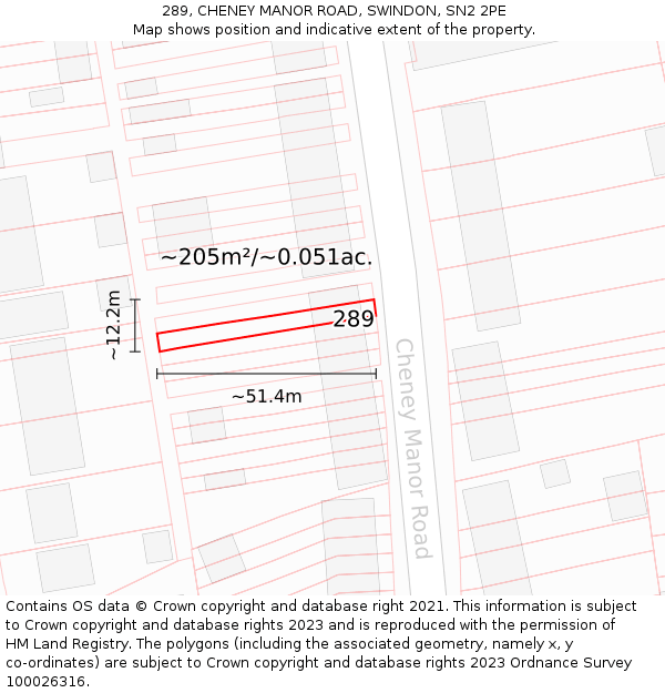 289, CHENEY MANOR ROAD, SWINDON, SN2 2PE: Plot and title map