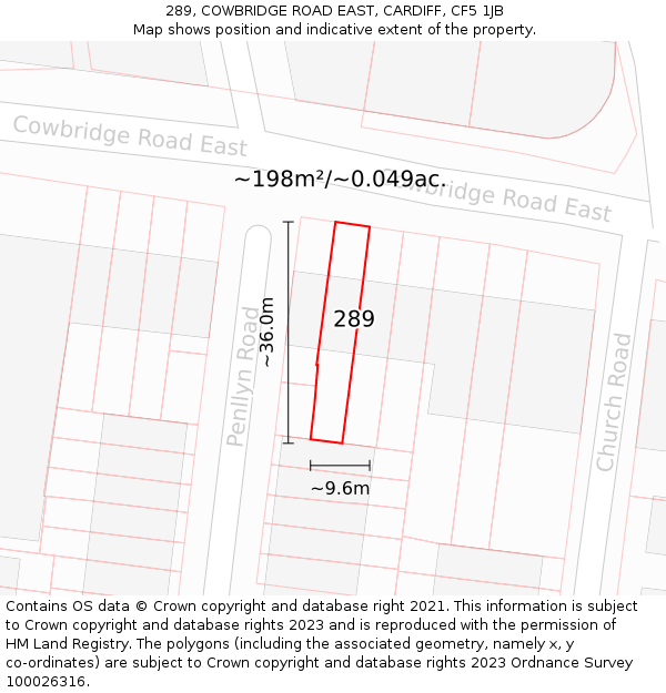 289, COWBRIDGE ROAD EAST, CARDIFF, CF5 1JB: Plot and title map