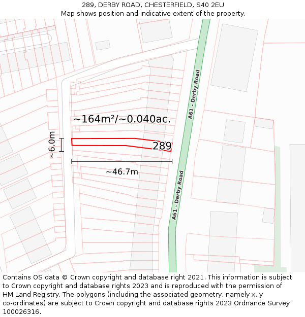 289, DERBY ROAD, CHESTERFIELD, S40 2EU: Plot and title map