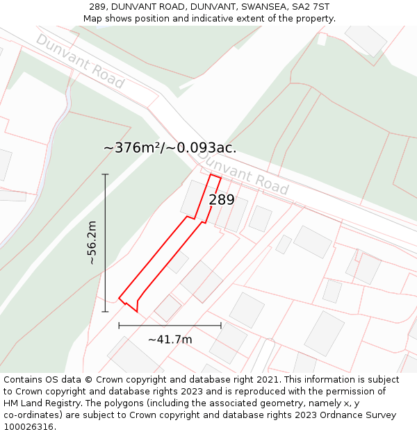 289, DUNVANT ROAD, DUNVANT, SWANSEA, SA2 7ST: Plot and title map