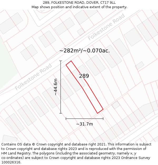 289, FOLKESTONE ROAD, DOVER, CT17 9LL: Plot and title map