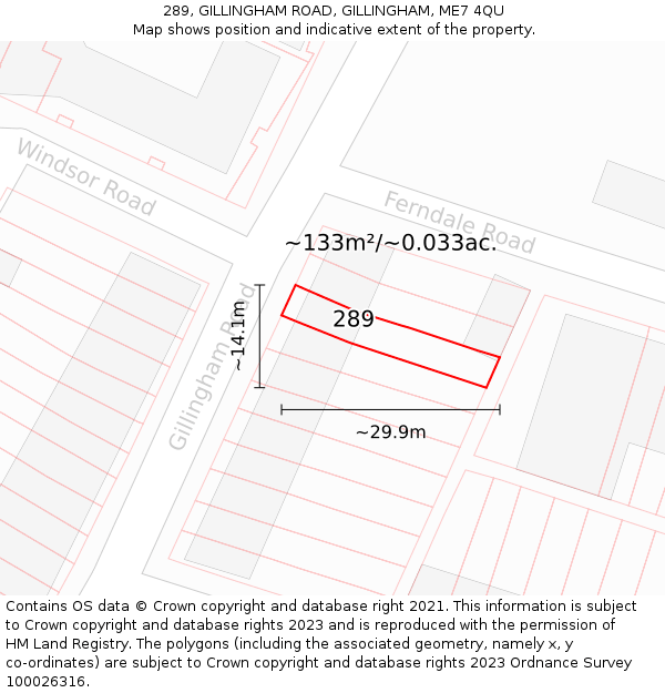 289, GILLINGHAM ROAD, GILLINGHAM, ME7 4QU: Plot and title map