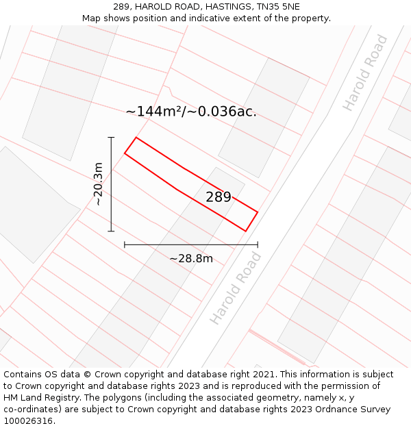 289, HAROLD ROAD, HASTINGS, TN35 5NE: Plot and title map