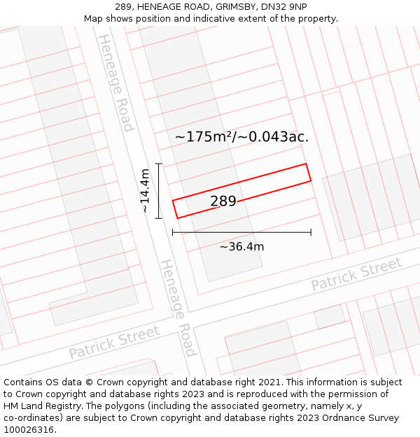 289, HENEAGE ROAD, GRIMSBY, DN32 9NP: Plot and title map