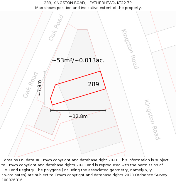 289, KINGSTON ROAD, LEATHERHEAD, KT22 7PJ: Plot and title map