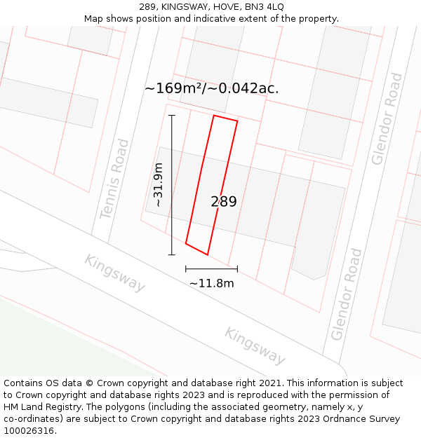 289, KINGSWAY, HOVE, BN3 4LQ: Plot and title map