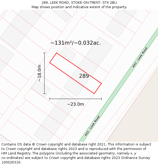 289, LEEK ROAD, STOKE-ON-TRENT, ST4 2BU: Plot and title map