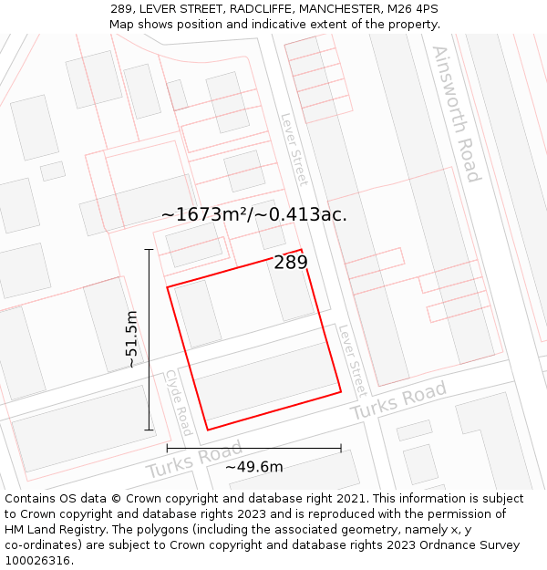289, LEVER STREET, RADCLIFFE, MANCHESTER, M26 4PS: Plot and title map