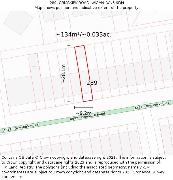 289, ORMSKIRK ROAD, WIGAN, WN5 9DN: Plot and title map