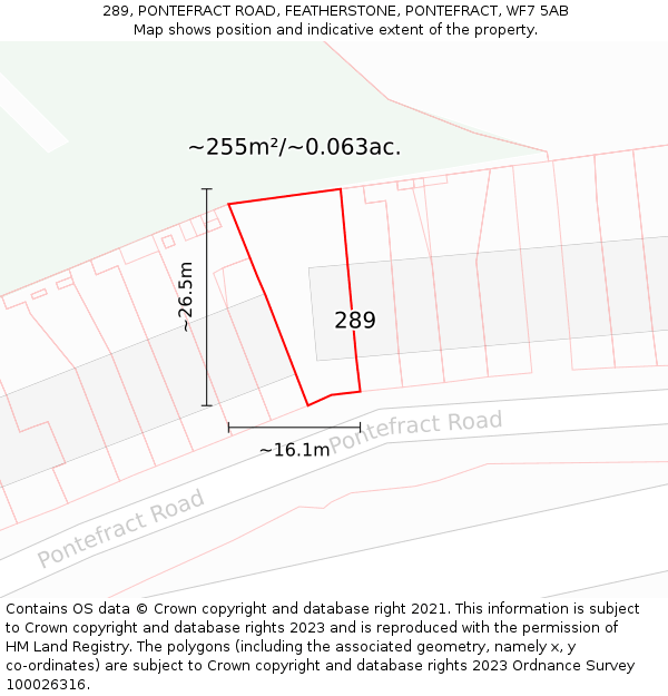 289, PONTEFRACT ROAD, FEATHERSTONE, PONTEFRACT, WF7 5AB: Plot and title map