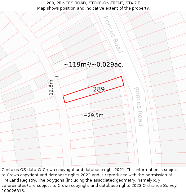 289, PRINCES ROAD, STOKE-ON-TRENT, ST4 7JT: Plot and title map