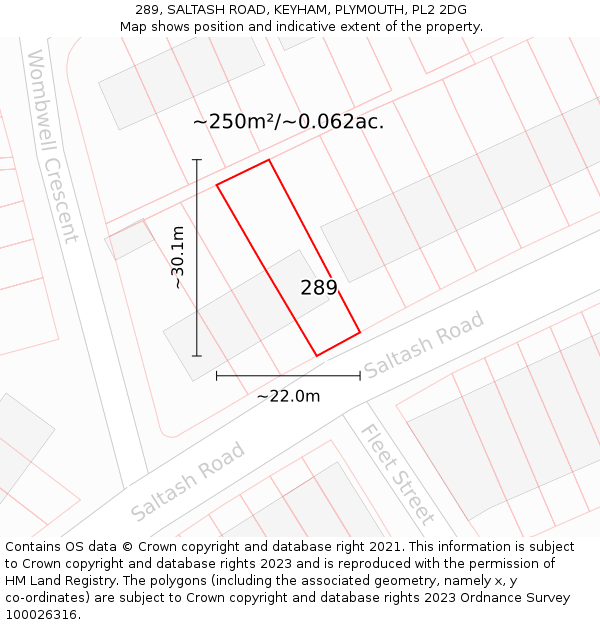 289, SALTASH ROAD, KEYHAM, PLYMOUTH, PL2 2DG: Plot and title map