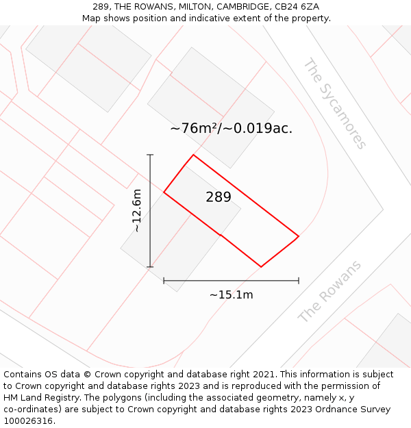 289, THE ROWANS, MILTON, CAMBRIDGE, CB24 6ZA: Plot and title map