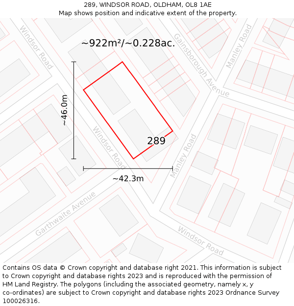289, WINDSOR ROAD, OLDHAM, OL8 1AE: Plot and title map