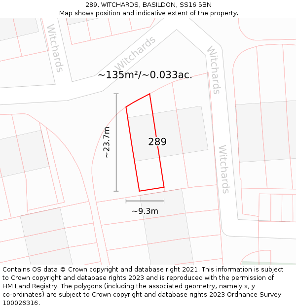 289, WITCHARDS, BASILDON, SS16 5BN: Plot and title map