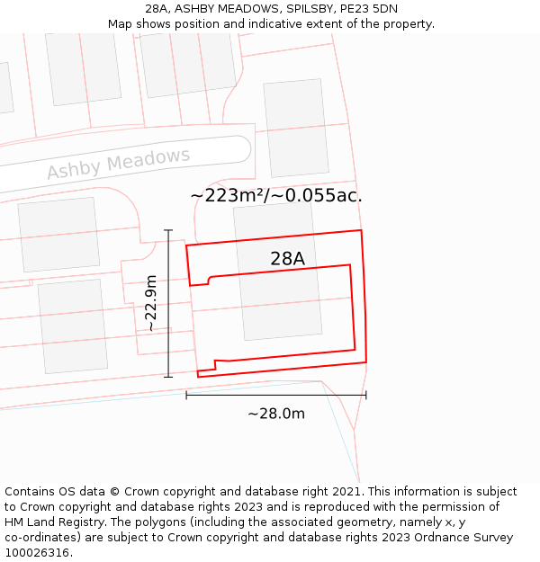 28A, ASHBY MEADOWS, SPILSBY, PE23 5DN: Plot and title map