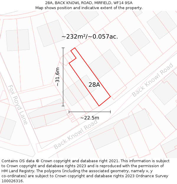 28A, BACK KNOWL ROAD, MIRFIELD, WF14 9SA: Plot and title map