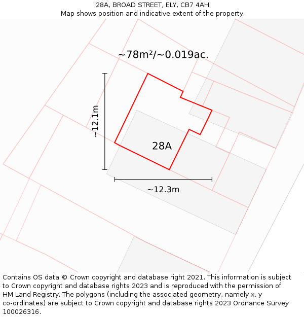 28A, BROAD STREET, ELY, CB7 4AH: Plot and title map