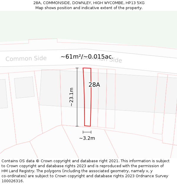 28A, COMMONSIDE, DOWNLEY, HIGH WYCOMBE, HP13 5XG: Plot and title map