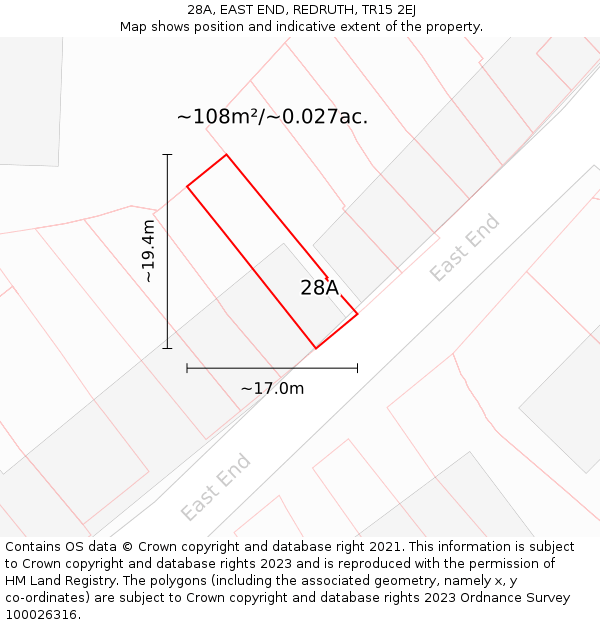 28A, EAST END, REDRUTH, TR15 2EJ: Plot and title map