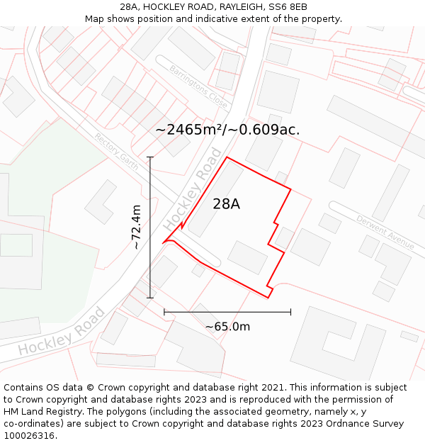 28A, HOCKLEY ROAD, RAYLEIGH, SS6 8EB: Plot and title map