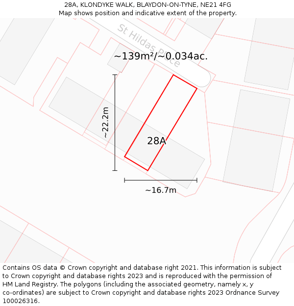 28A, KLONDYKE WALK, BLAYDON-ON-TYNE, NE21 4FG: Plot and title map