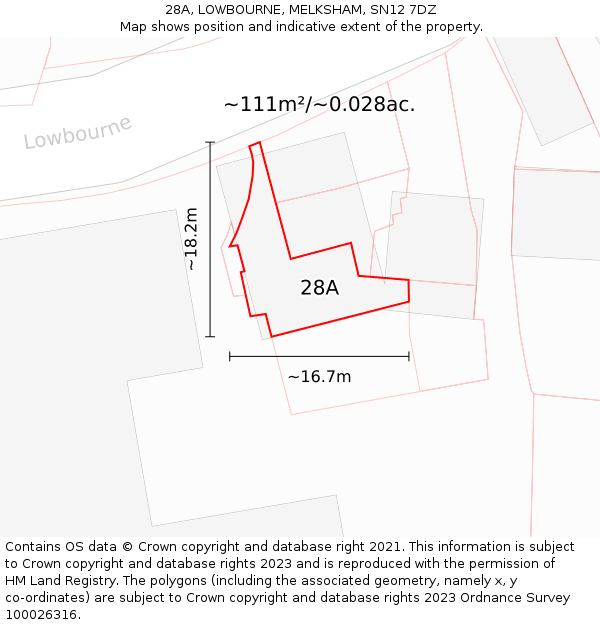 28A, LOWBOURNE, MELKSHAM, SN12 7DZ: Plot and title map