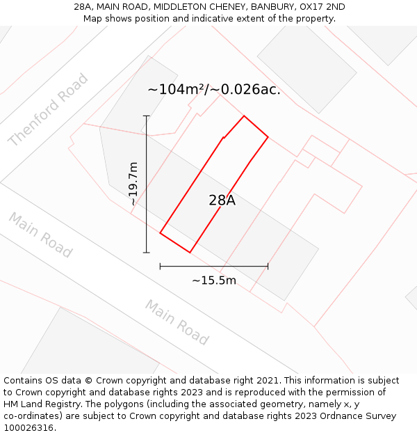 28A, MAIN ROAD, MIDDLETON CHENEY, BANBURY, OX17 2ND: Plot and title map