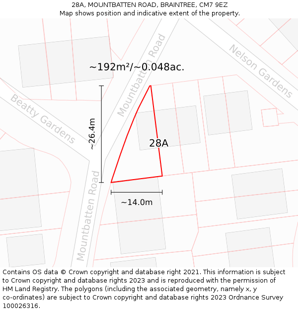 28A, MOUNTBATTEN ROAD, BRAINTREE, CM7 9EZ: Plot and title map