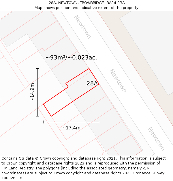 28A, NEWTOWN, TROWBRIDGE, BA14 0BA: Plot and title map