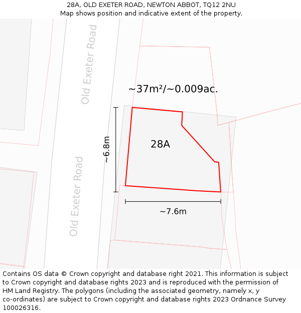 28A, OLD EXETER ROAD, NEWTON ABBOT, TQ12 2NU: Plot and title map