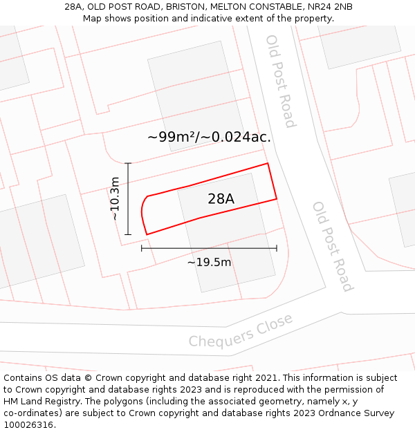 28A, OLD POST ROAD, BRISTON, MELTON CONSTABLE, NR24 2NB: Plot and title map