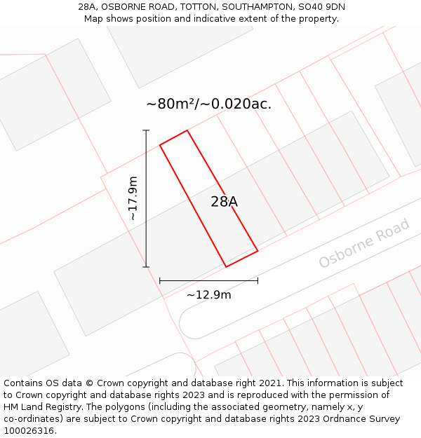 28A, OSBORNE ROAD, TOTTON, SOUTHAMPTON, SO40 9DN: Plot and title map