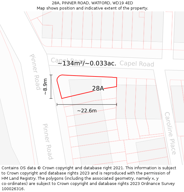 28A, PINNER ROAD, WATFORD, WD19 4ED: Plot and title map