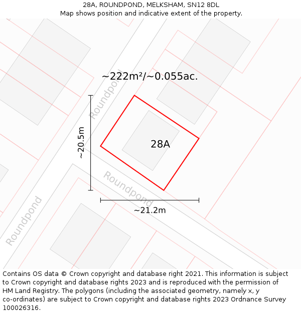 28A, ROUNDPOND, MELKSHAM, SN12 8DL: Plot and title map