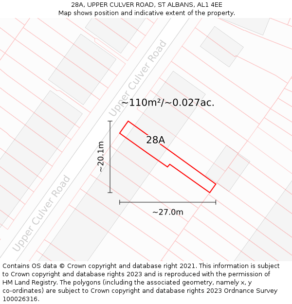28A, UPPER CULVER ROAD, ST ALBANS, AL1 4EE: Plot and title map