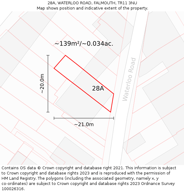 28A, WATERLOO ROAD, FALMOUTH, TR11 3NU: Plot and title map