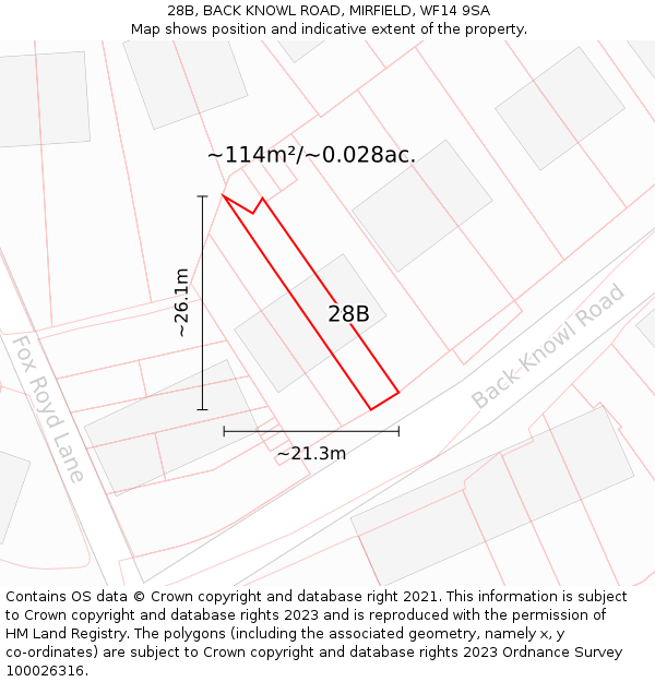 28B, BACK KNOWL ROAD, MIRFIELD, WF14 9SA: Plot and title map
