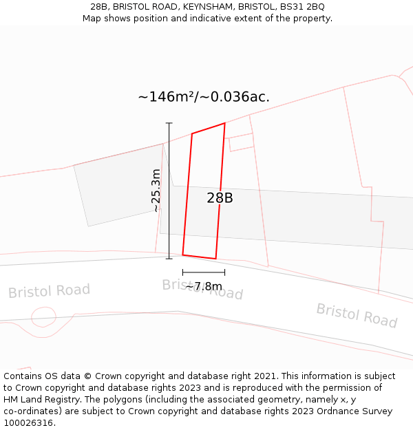 28B, BRISTOL ROAD, KEYNSHAM, BRISTOL, BS31 2BQ: Plot and title map