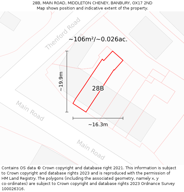 28B, MAIN ROAD, MIDDLETON CHENEY, BANBURY, OX17 2ND: Plot and title map