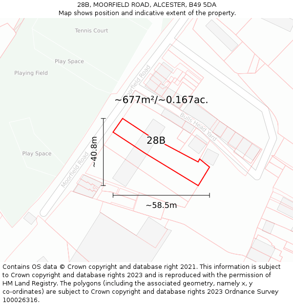 28B, MOORFIELD ROAD, ALCESTER, B49 5DA: Plot and title map