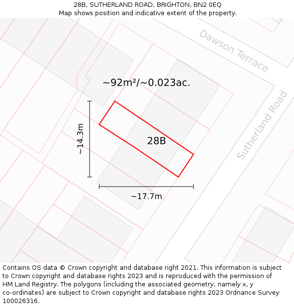 28B, SUTHERLAND ROAD, BRIGHTON, BN2 0EQ: Plot and title map