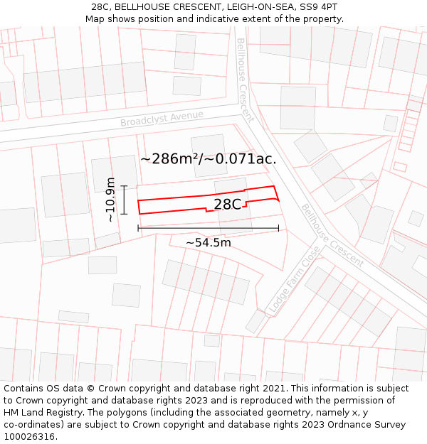 28C, BELLHOUSE CRESCENT, LEIGH-ON-SEA, SS9 4PT: Plot and title map