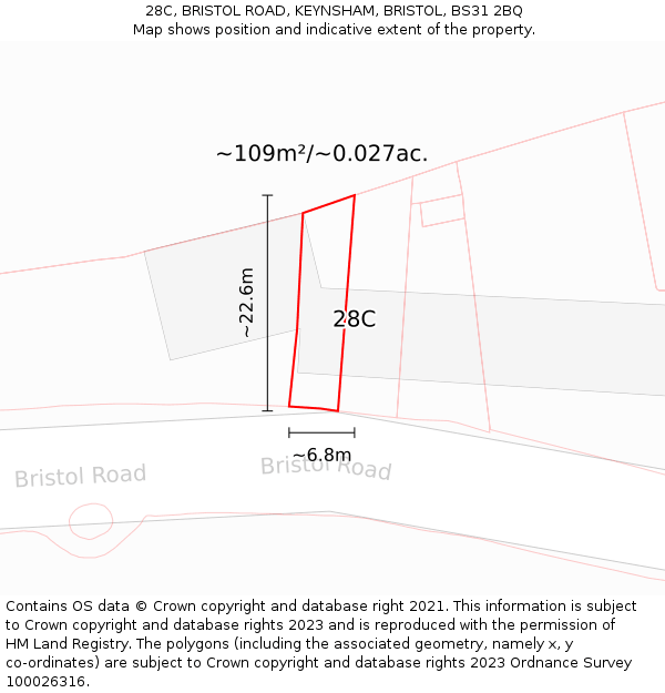 28C, BRISTOL ROAD, KEYNSHAM, BRISTOL, BS31 2BQ: Plot and title map